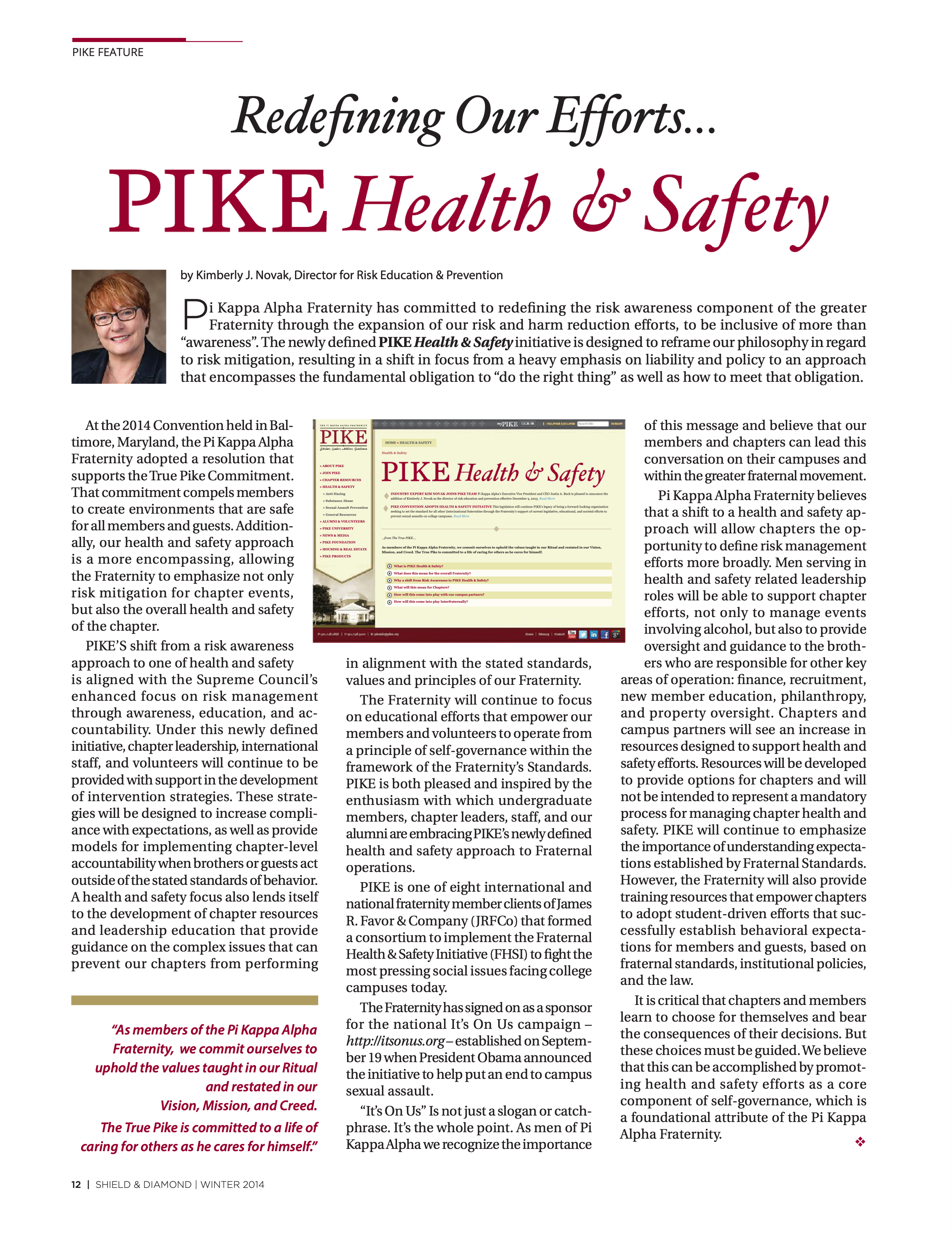 Pike Feature: Redefining Our Efforts Pike Health & Safety, Winter 2014